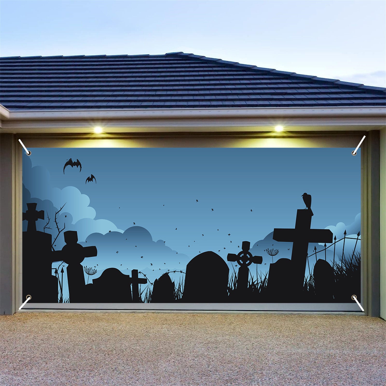 Halloween Garage Stickers Background Fabric