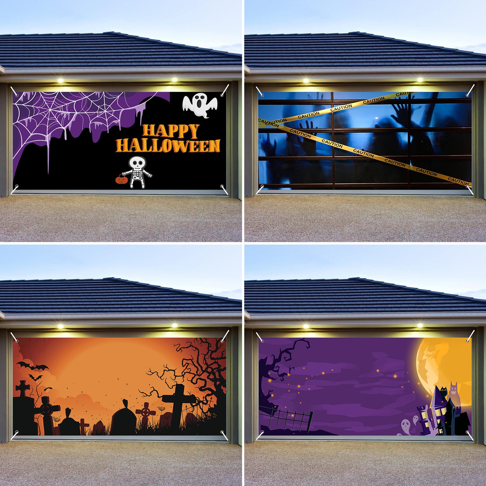 Halloween Garage Stickers Background Fabric