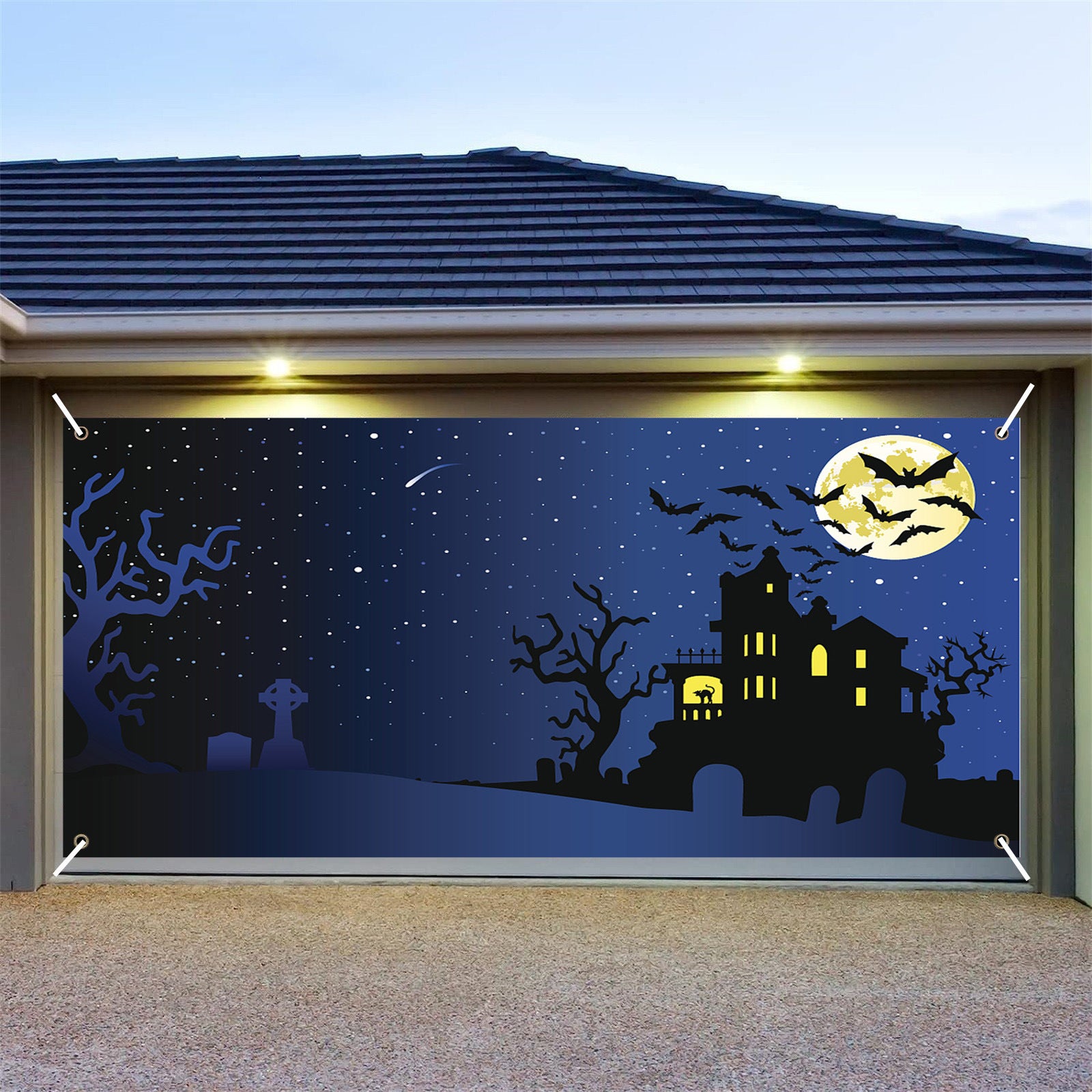 Halloween Garage Stickers Background Fabric